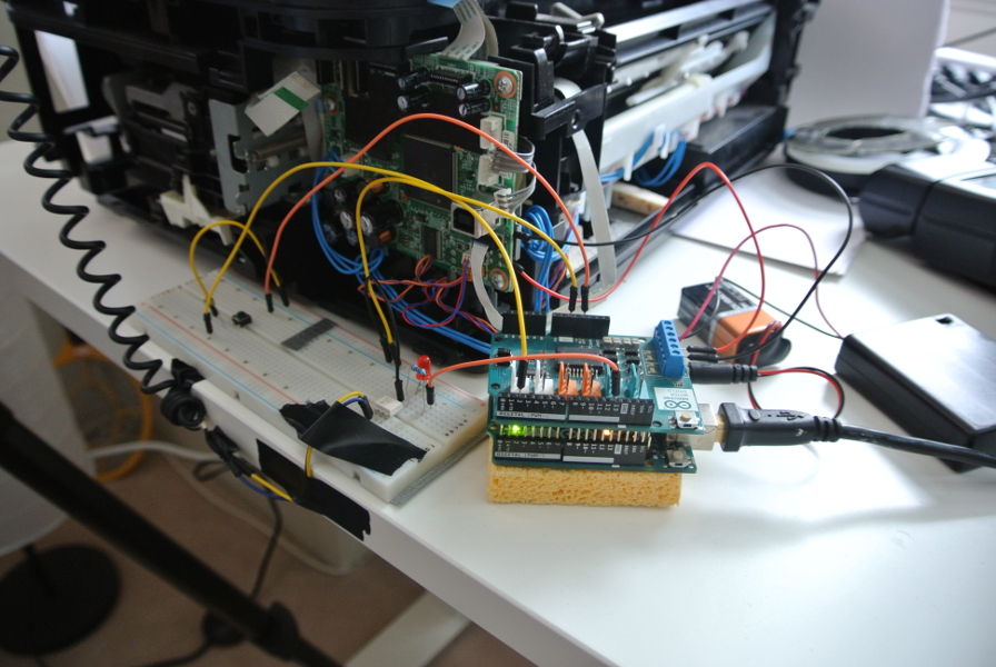 *Arduino and motor shield connected to the scanner circuit
board*