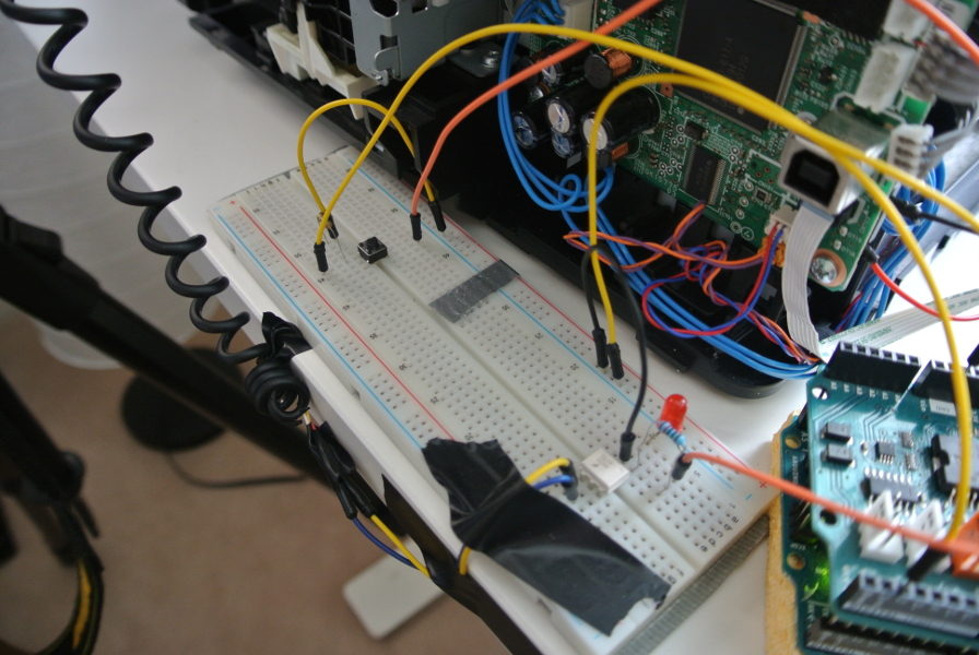 *Breadboard with 4N35 optocoupler and
button*